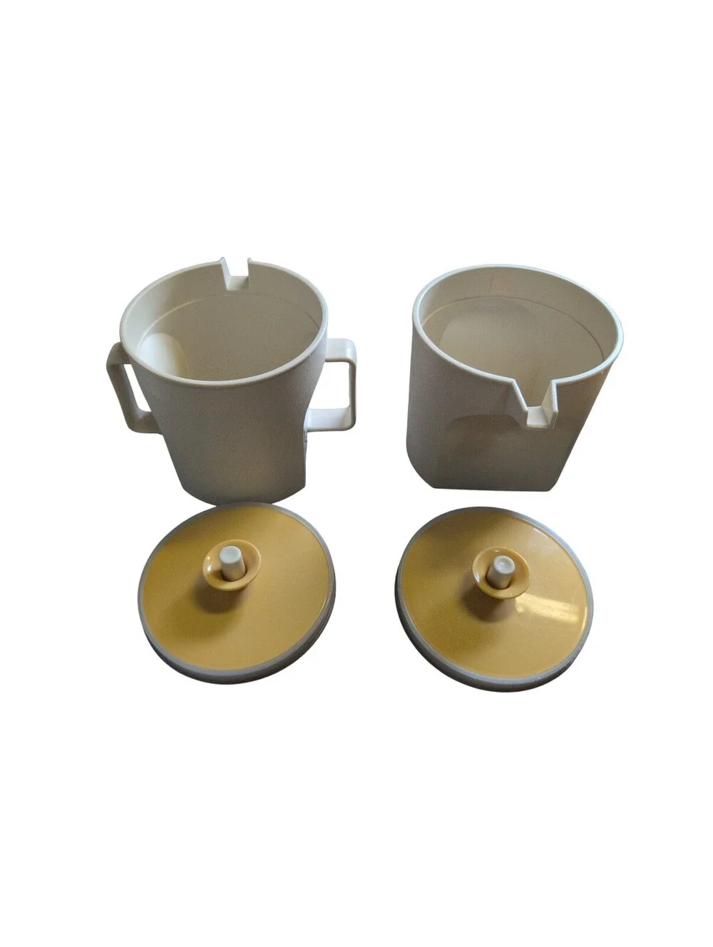 Vintage Tupperware Cream And Sugar Set Beige Color Yellow Top #1414 #1415 EUC